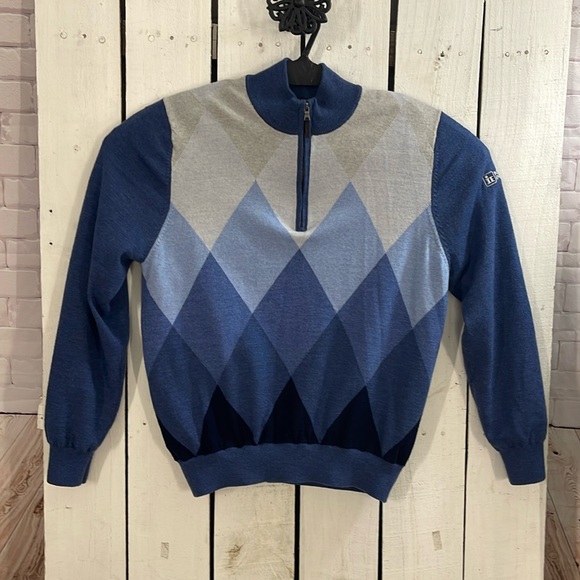 Fairway & Greene  Merino Wool Quarter Zip Wind sweater Size L Signature - Picture 1 of 17